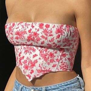 Princess Polly Juliet Bustier Top Pink Floral